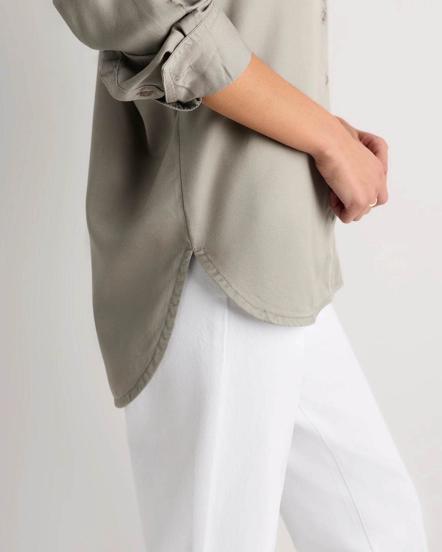 Vintage Wash Tencel Dolman Long Sleeve Shirt - XS / White