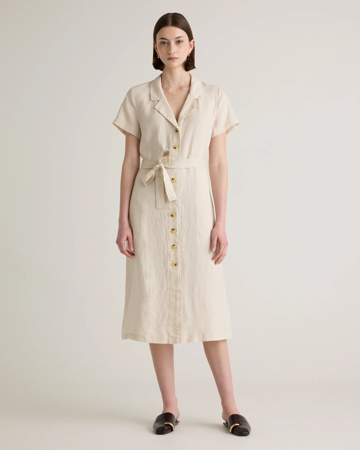 100% European Linen Button Front Dress - XS / Sky Blue Mariner Stripe