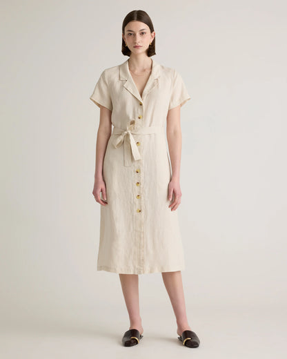 100% European Linen Button Front Dress - XS / Sky Blue Mariner Stripe