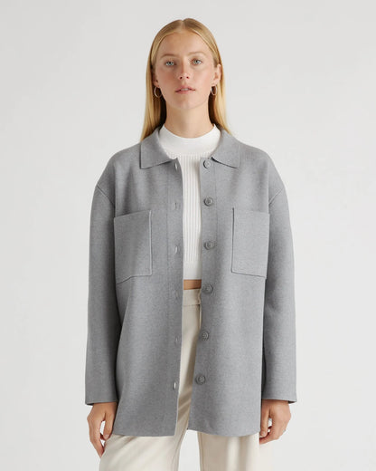Eco-Knit Milano Stitch Oversized Shirt Jacket - XS / Heather Grey