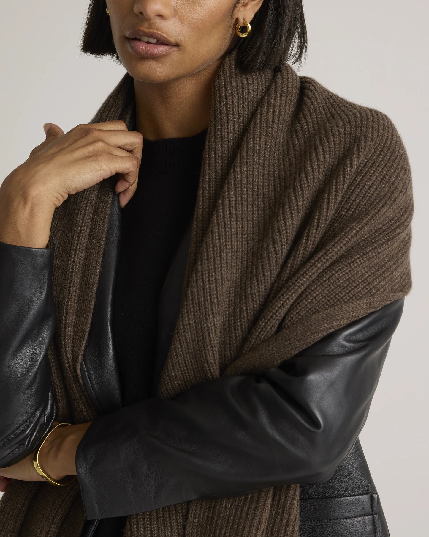 Mongolian Cashmere Ribbed Wrap - One Size / Heather Grey