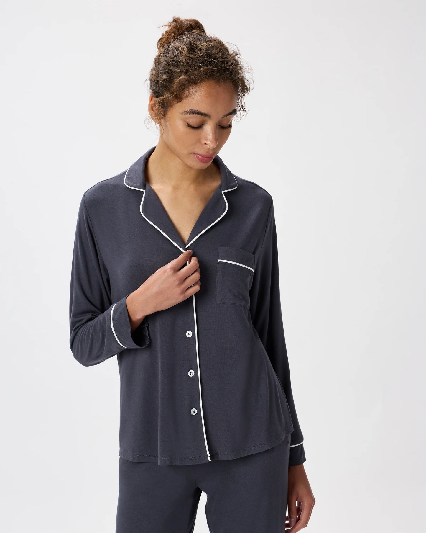 Bamboo Jersey Long Sleeve Pajama Set - XS / True Black