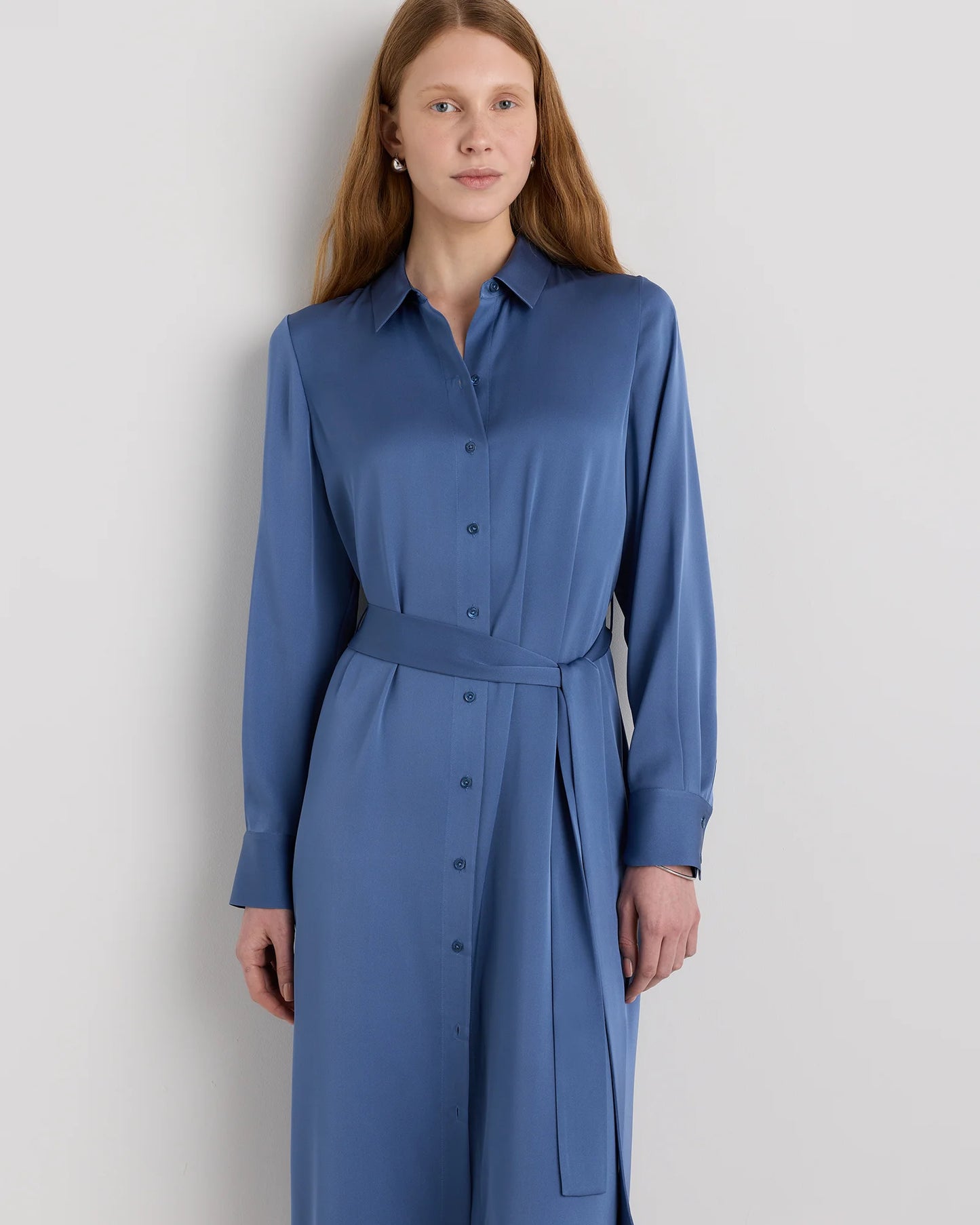 Washable Stretch Silk Maxi Shirt Dress - XS / Moonstone Blue