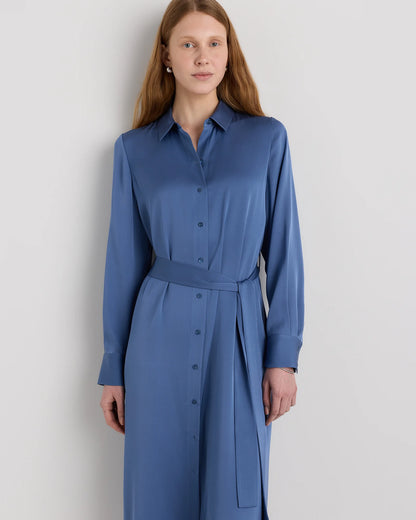 Washable Stretch Silk Maxi Shirt Dress - XS / Moonstone Blue