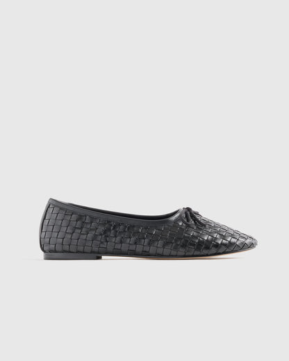 Italian Leather Handwoven Ballet Flat - 5 / Black