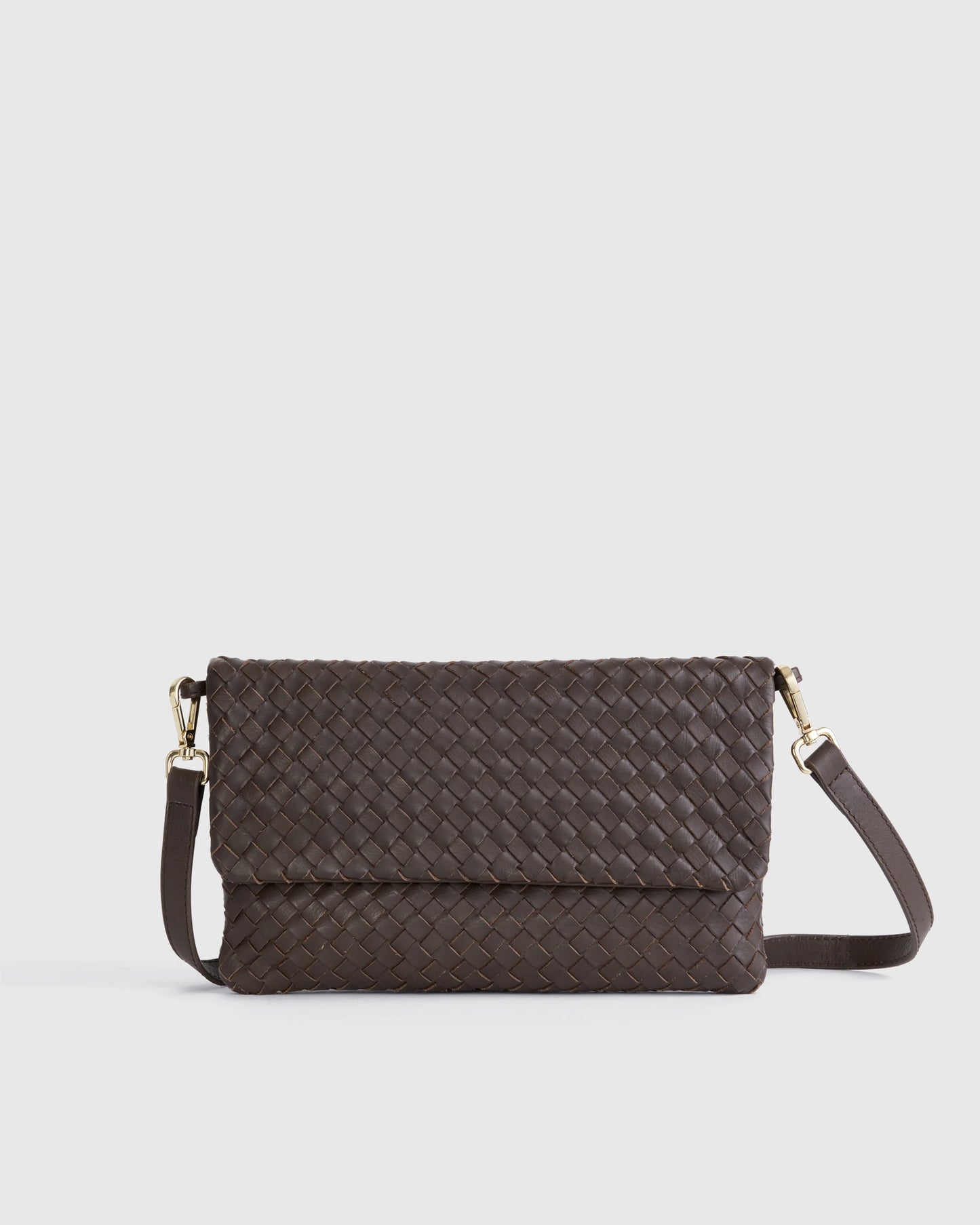 Italian Leather Handwoven Convertible Clutch - One Size / Cognac