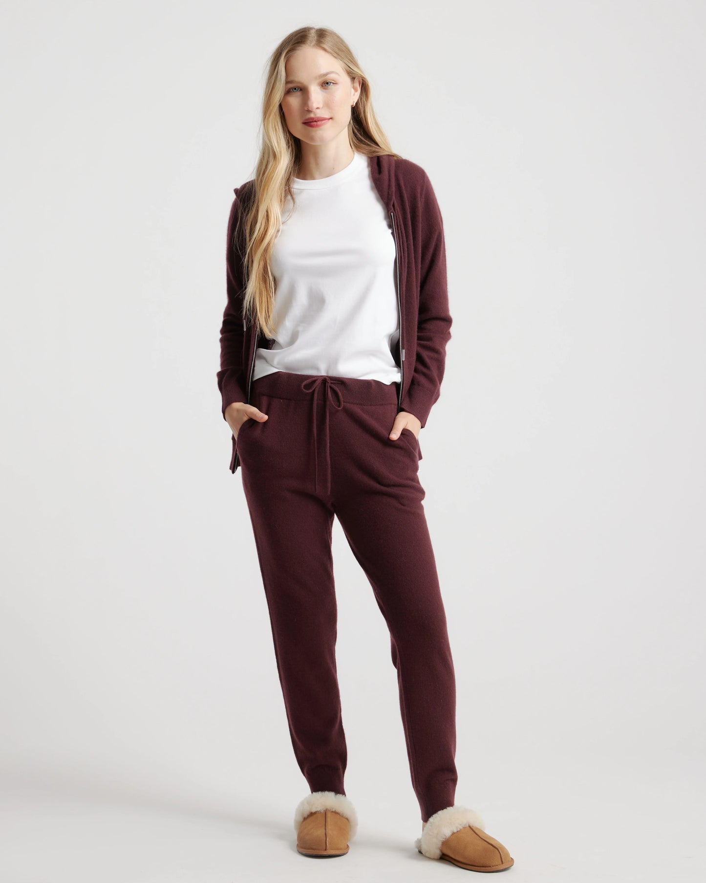 Mongolian Spring Cashmere Sweatpants - XS / Burgundy