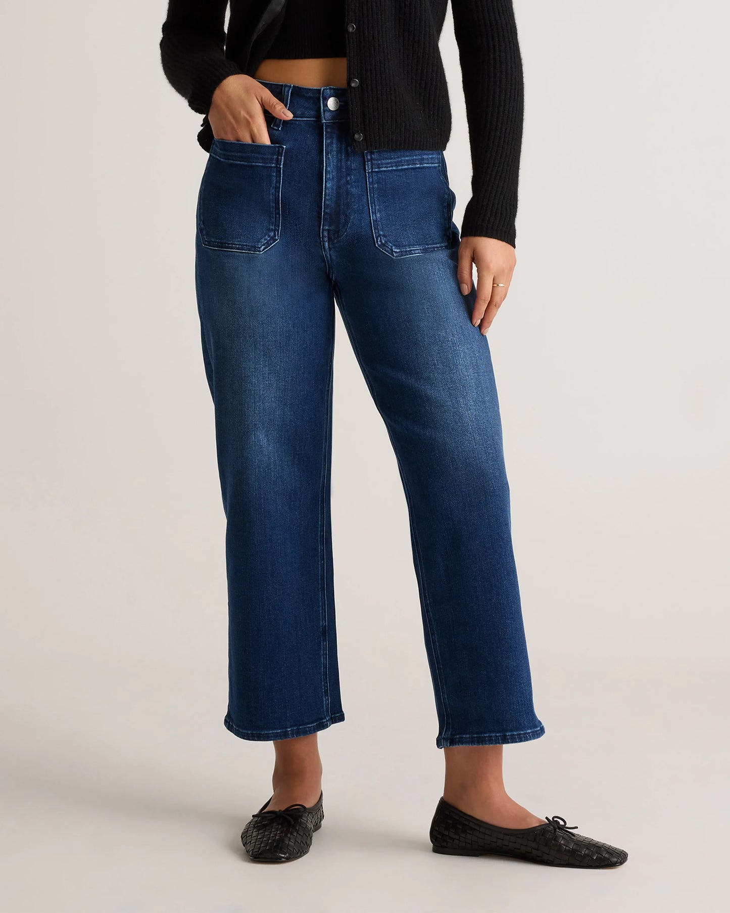 Bella Stretch Patch Pocket Wide Leg Jeans - 24 / Deep Sea Blue