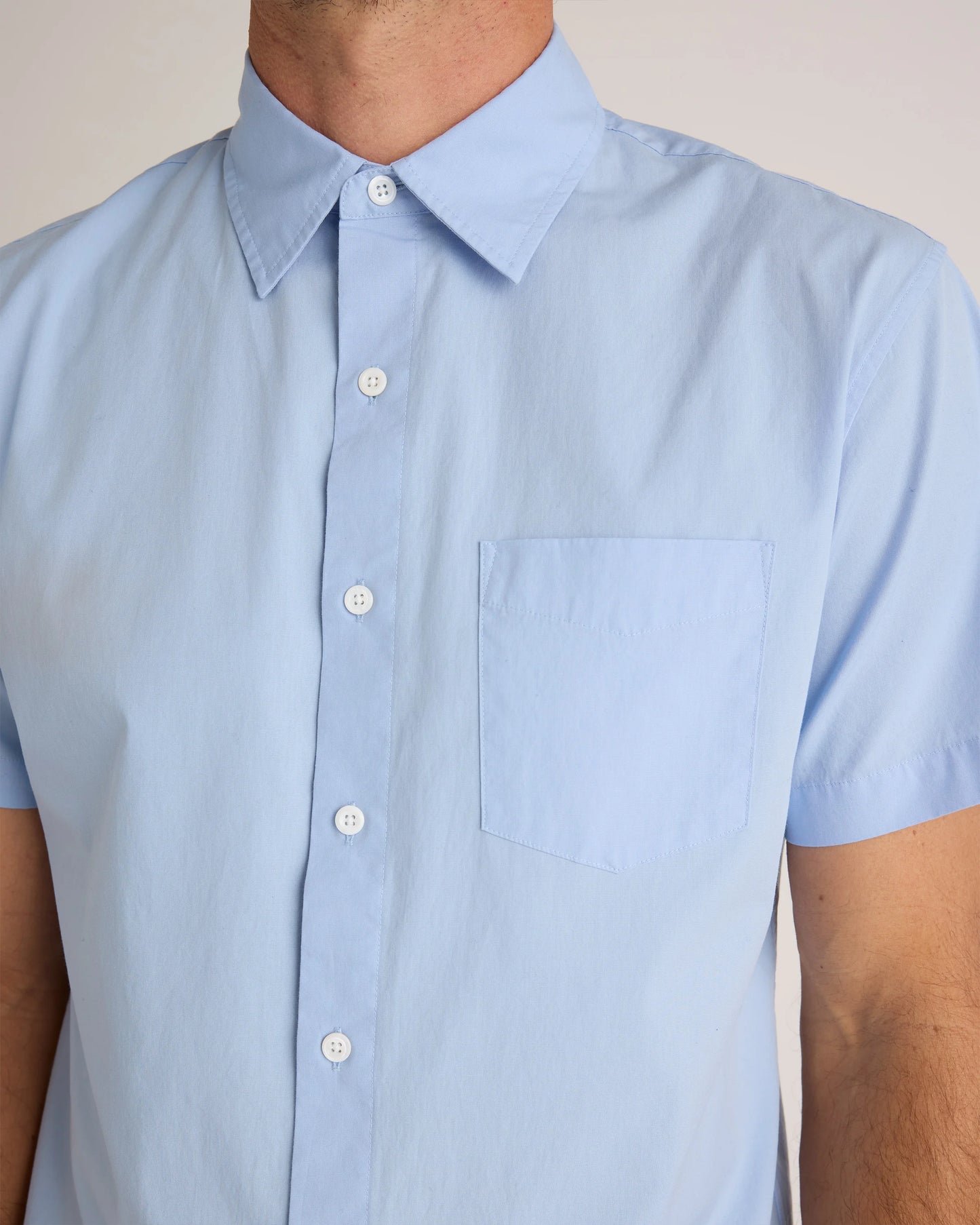 Organic Cotton Stretch Poplin Short Sleeve Shirt - S / Light Blue
