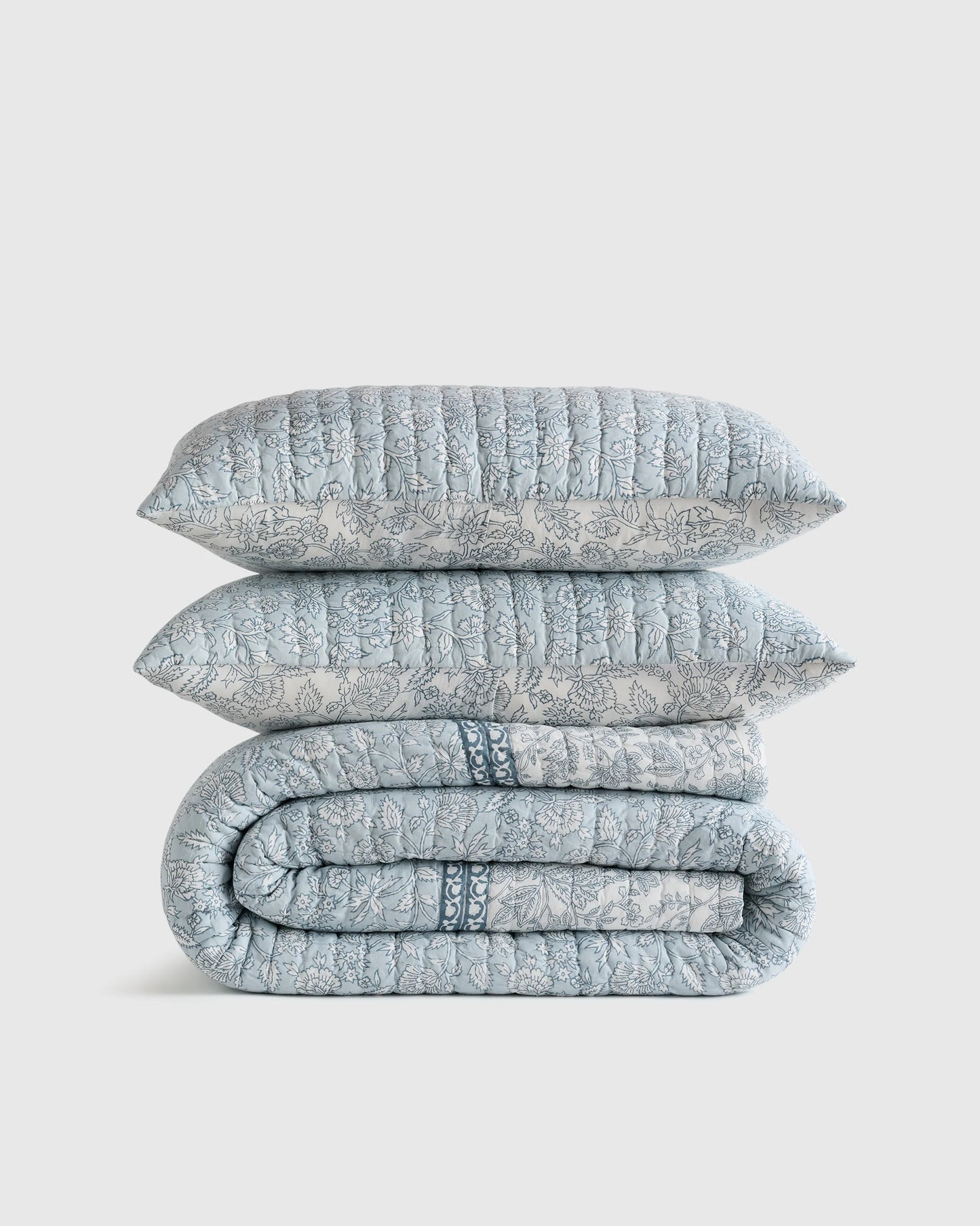 Organic Cotton Block Print Quilt Set - Twin / Green
