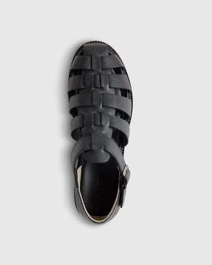 Calfskin Leather Fisherman Sandal - 7 / Black