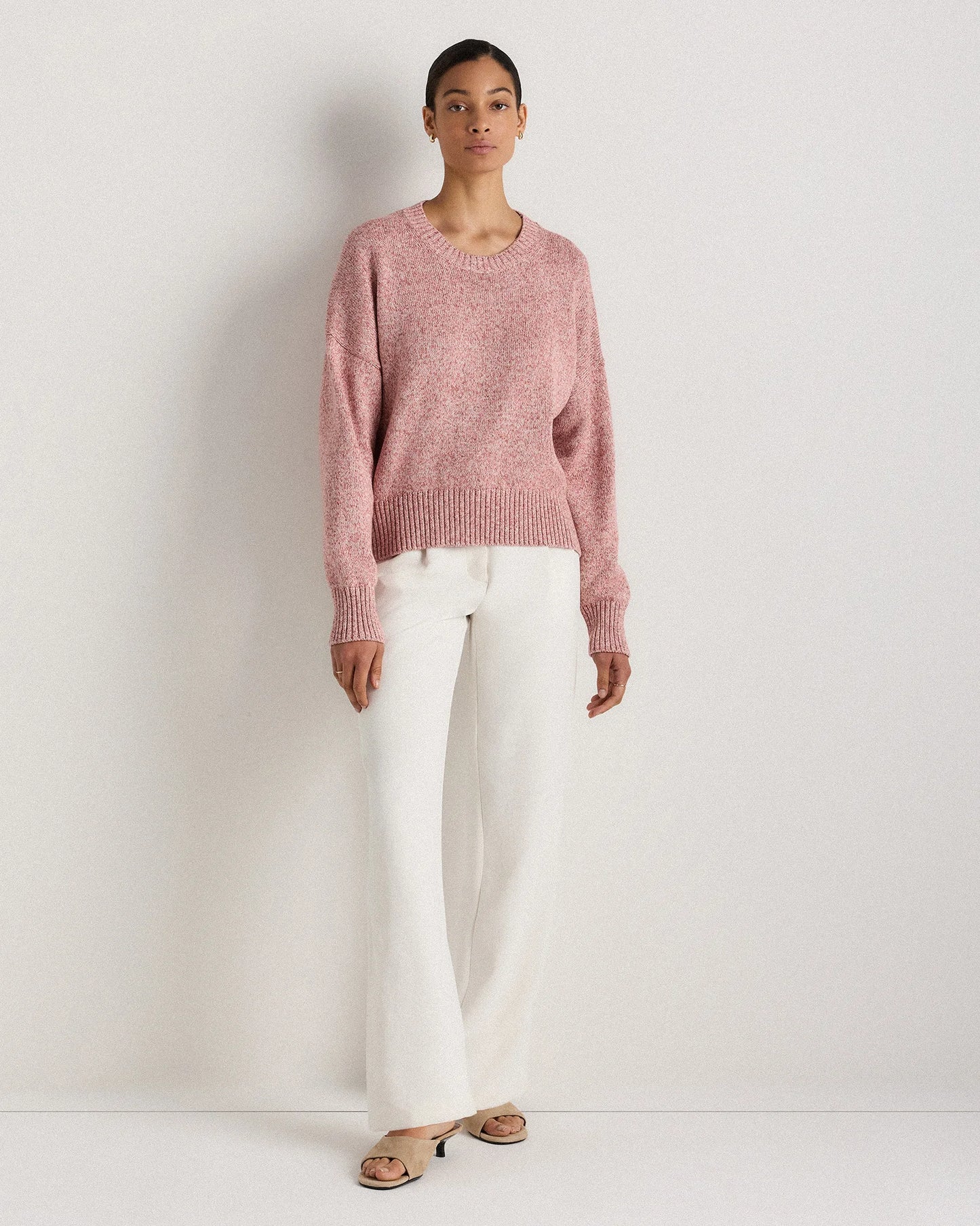 100% Organic Cotton Boyfriend Crew Sweater - XS / Speckled Beige