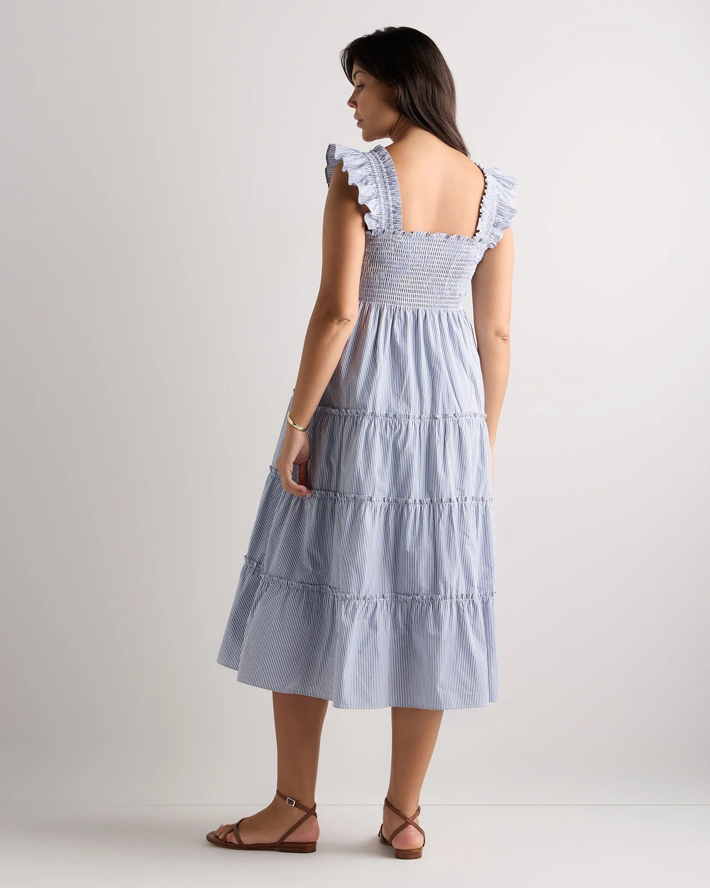 100% Organic Cotton Poplin Maternity Smocked Midi Dress - XS / Classic White