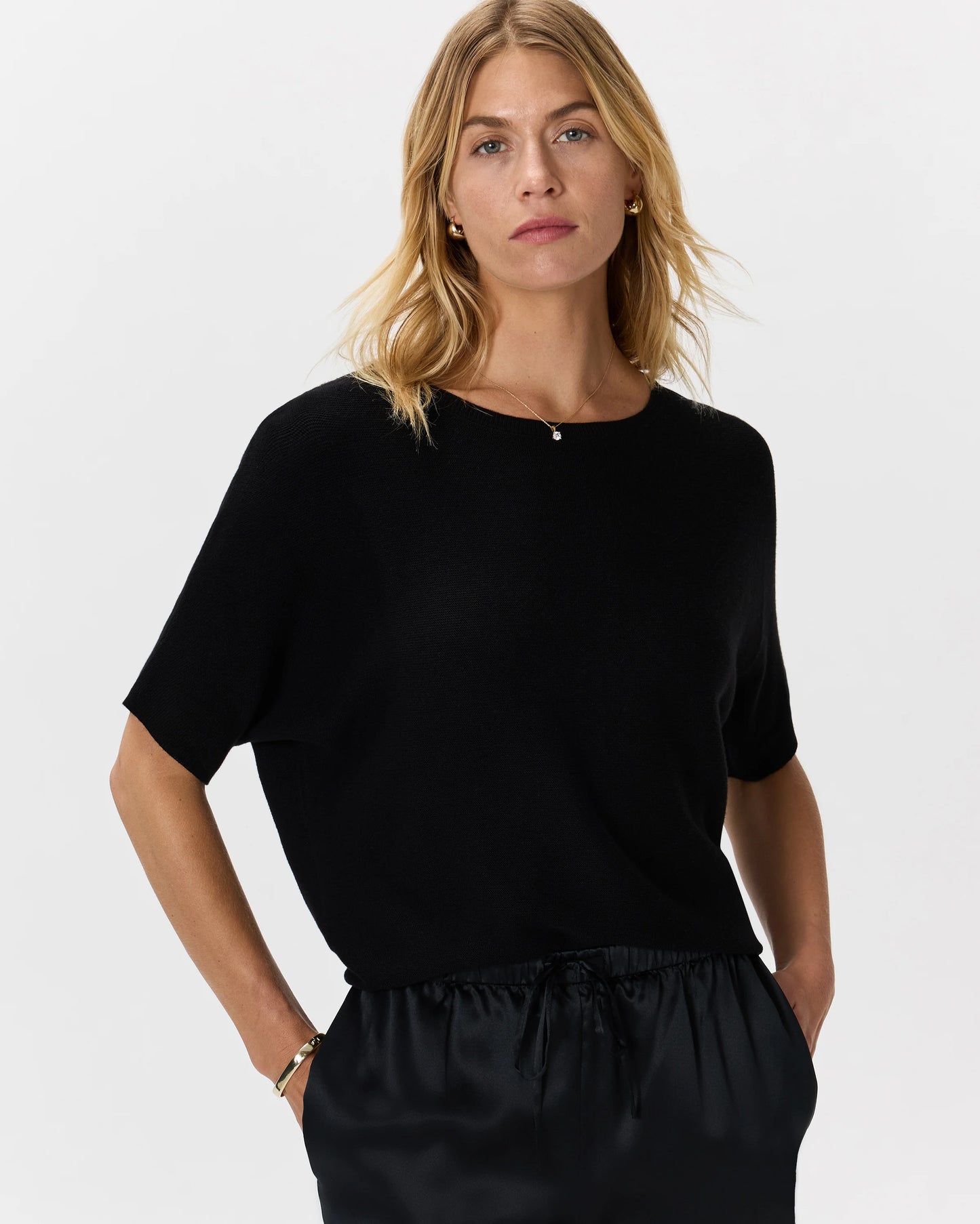 Lightweight Cotton Cashmere Link-Stitch Dolman Sweater - XS / Sugar Stone