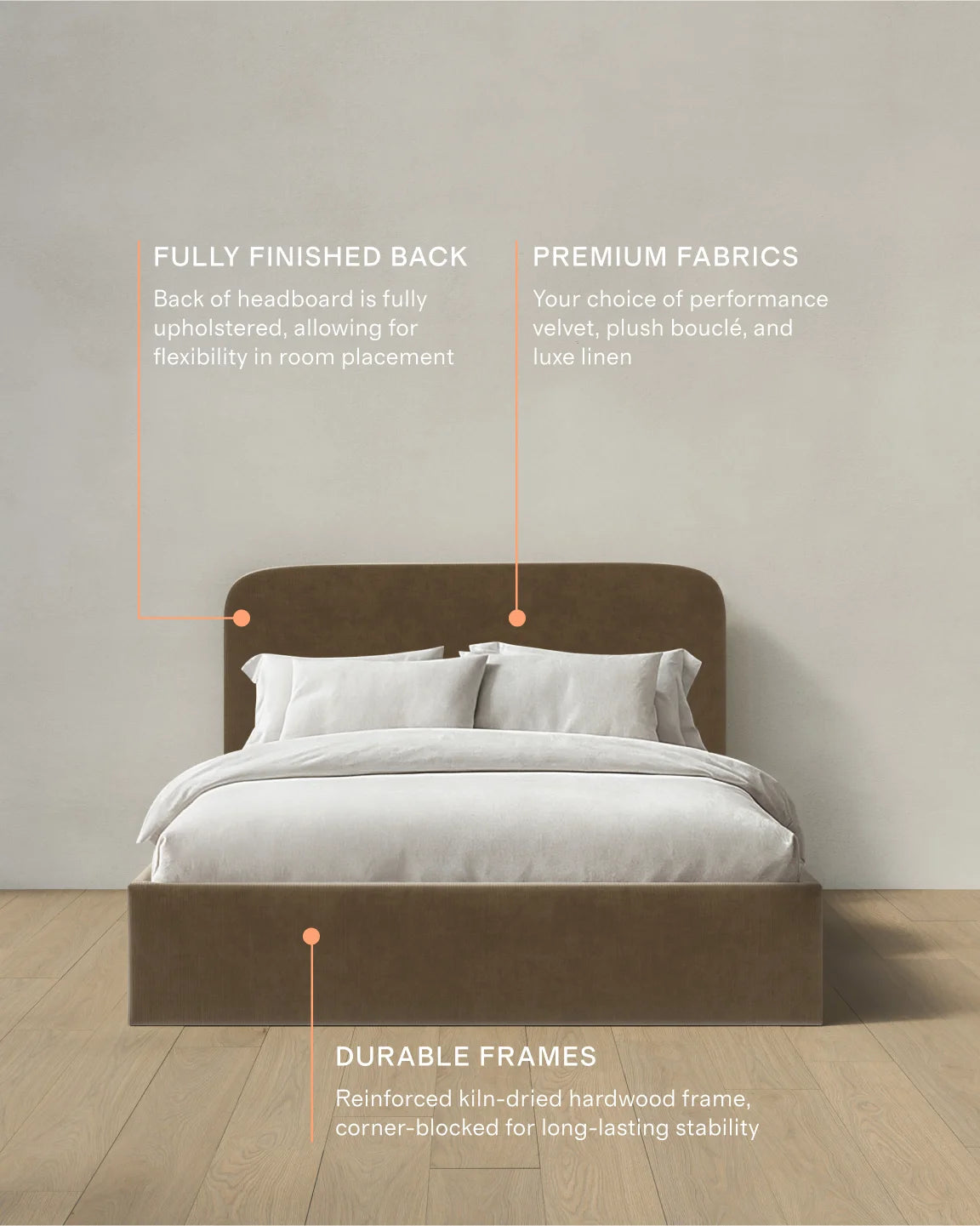 Curved Bed in Performance Velvet - Full / Walnut