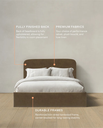 Curved Bed in Performance Velvet - Full / Walnut