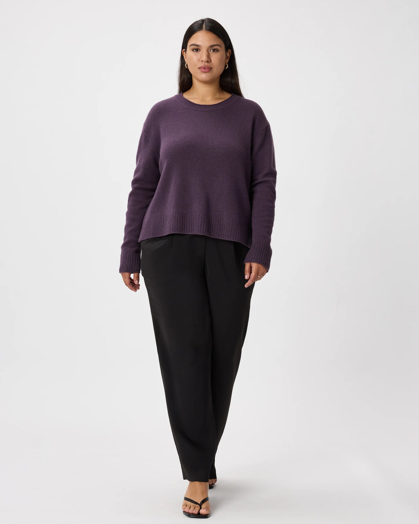 Mongolian Cashmere Boxy Crewneck Sweater - XS / Faded Denim/Brown/Ivory Variegated Stripe