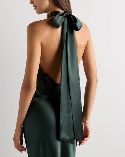 Catalina Stretch Satin Dress - 0 / Garden Sage Green
