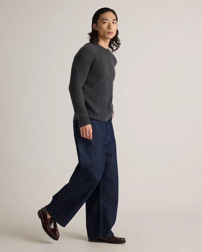 Mongolian Cashmere Fisherman Crewneck Sweater - S / Navy Marl