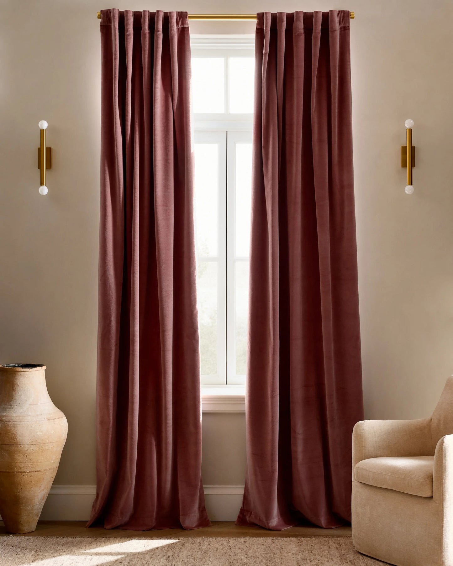 Cotton Velvet Curtain - Single Panel - 48x84 / Ivory