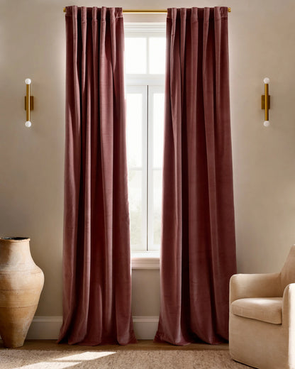 Cotton Velvet Curtain - Single Panel - 48x84 / Ivory