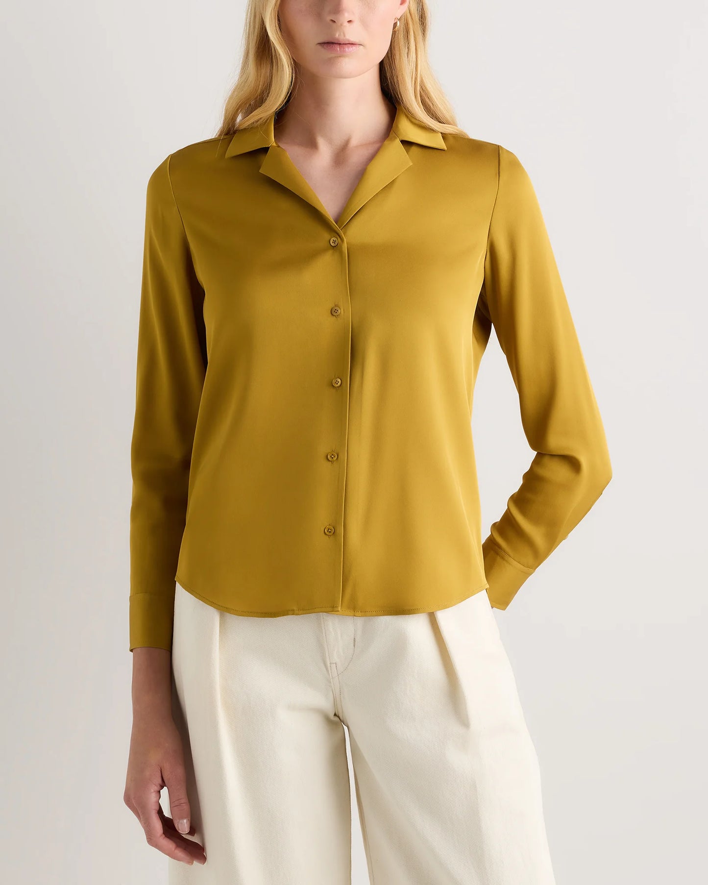 Washable Stretch Silk Notch Collar Blouse - XS / Moonstone Blue