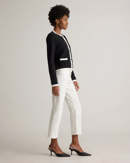 100% Organic Cotton Sweater Jacket - XS / Black/Ivory Colorblock