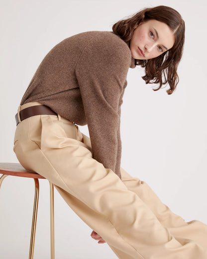 100% Yak Wool Turtleneck Sweater - XS / Heather Brown