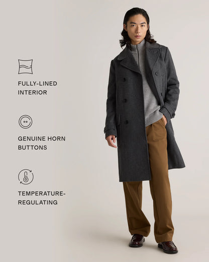 Italian Wool Double-Breasted Officer Topcoat - S / Heather Charcoal
