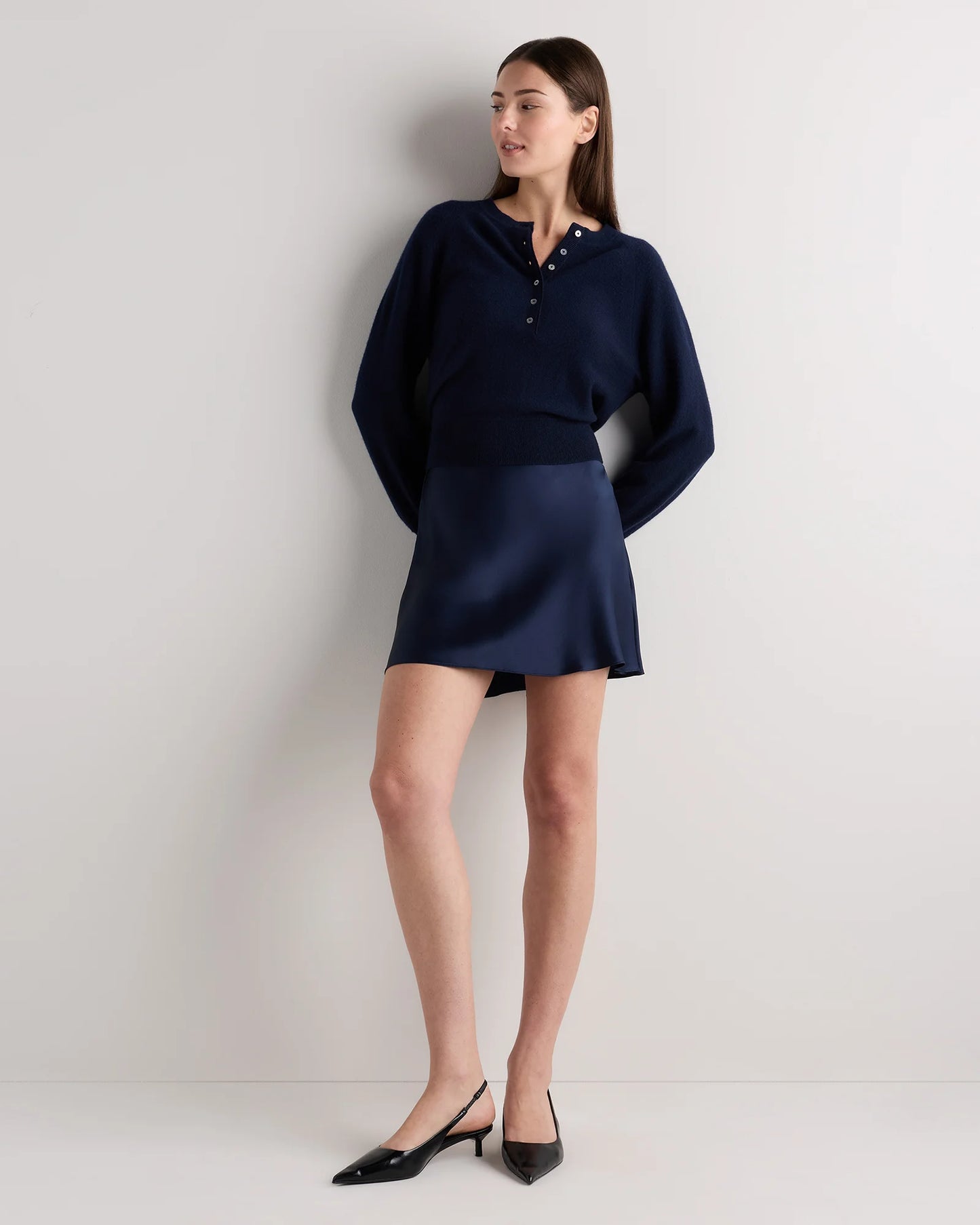 Mongolian Cashmere Dolman Sleeve Henley Sweater - XS / Oatmeal