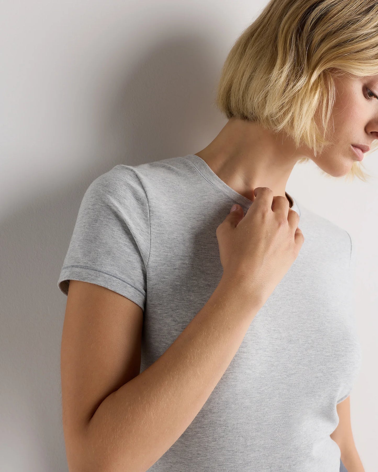 Stretch Cotton Jersey Fitted T-Shirt - XS / Heather Grey