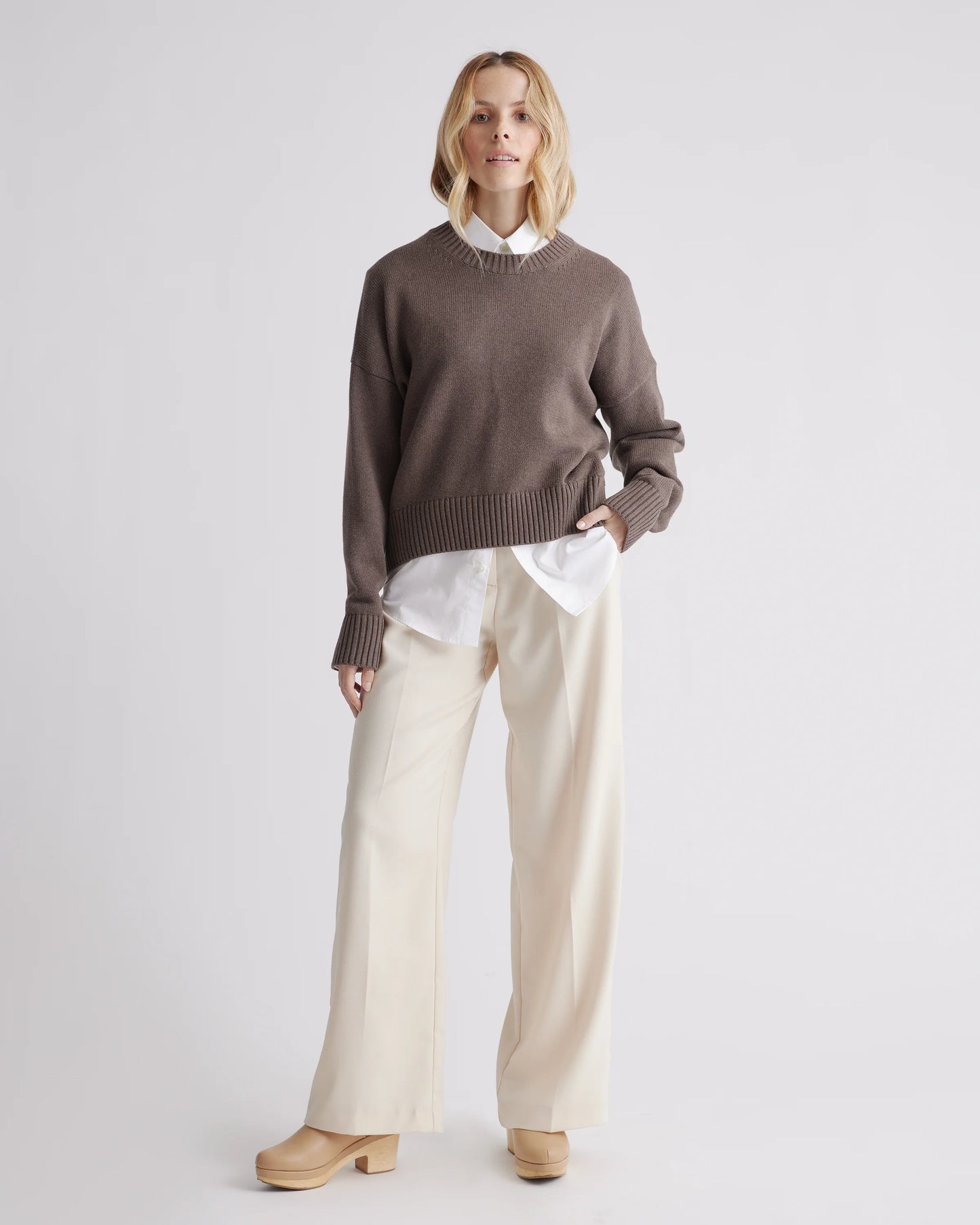100% Organic Cotton Boyfriend Crew Sweater - XS / Speckled Beige