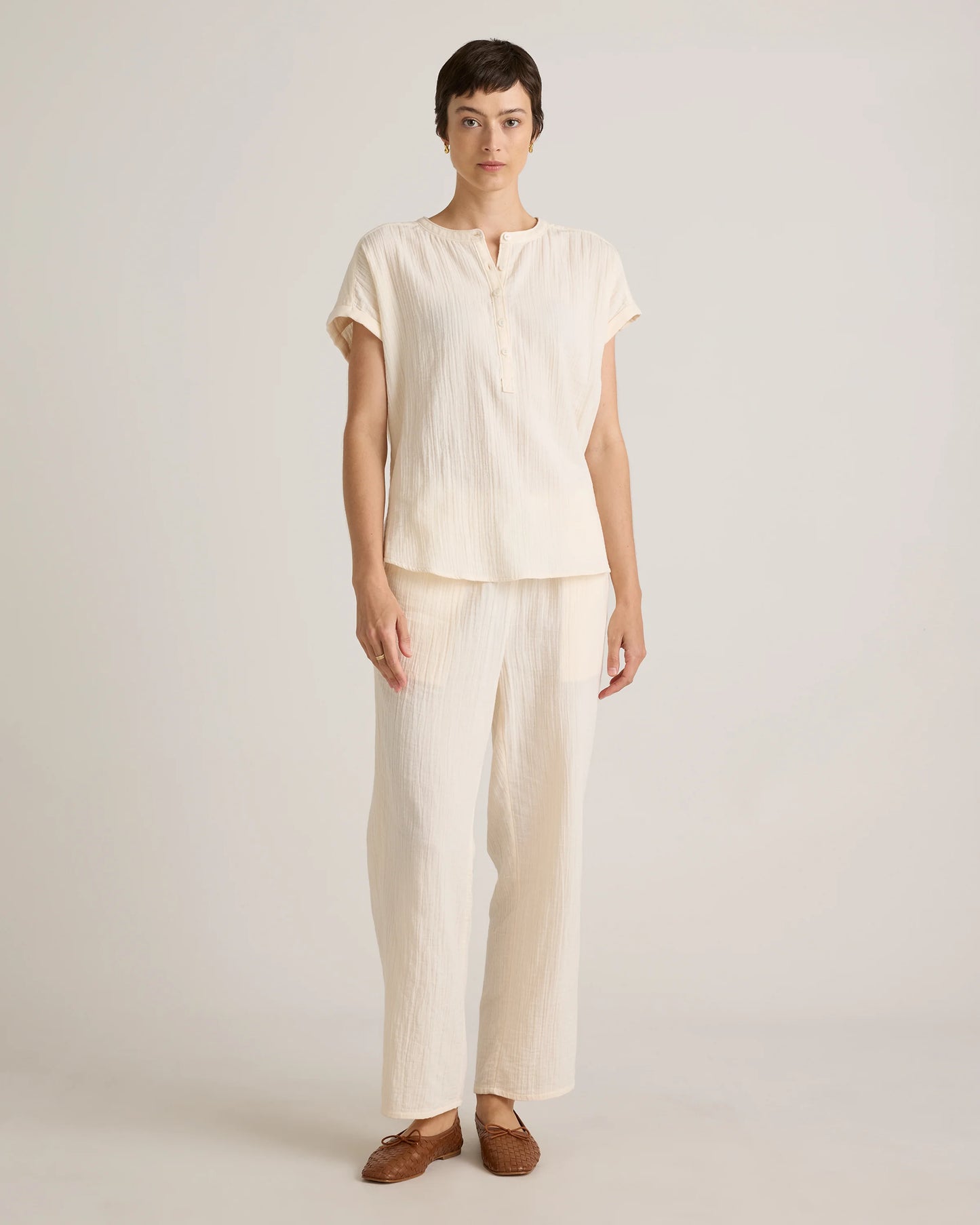 100% Organic Cotton Gauze Roll Sleeve Shirt - XS / Spiced Orange