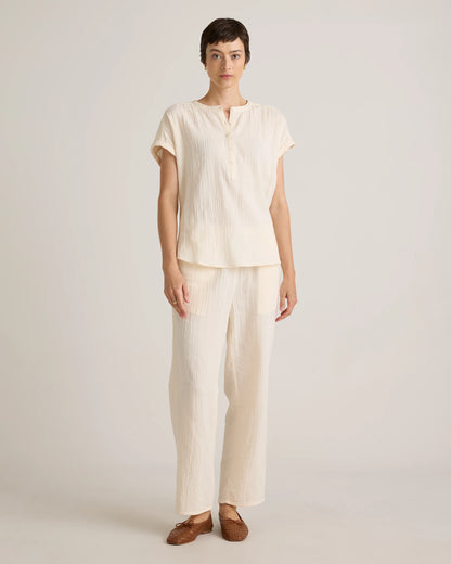 100% Organic Cotton Gauze Roll Sleeve Shirt - XS / Spiced Orange