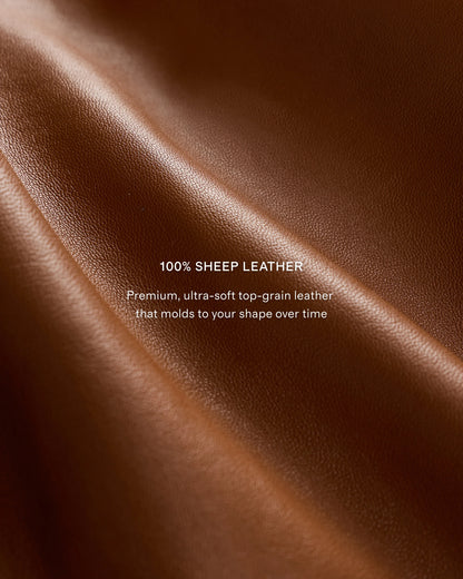 100% Leather Harrington Jacket - S / Dark Cognac Brown
