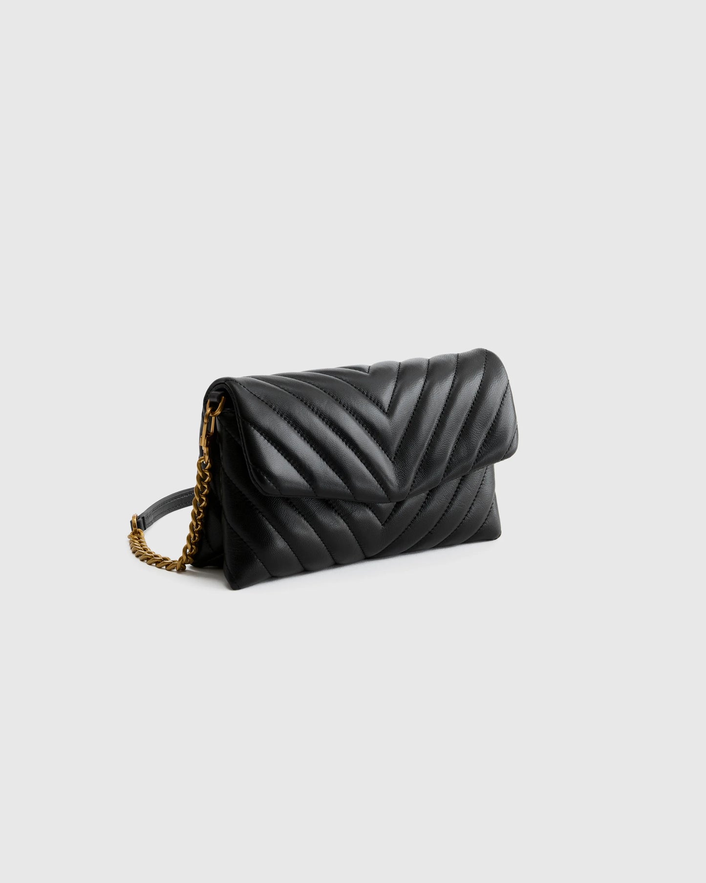 Italian Leather Quilted Wallet Crossbody - One Size / Black/Gold