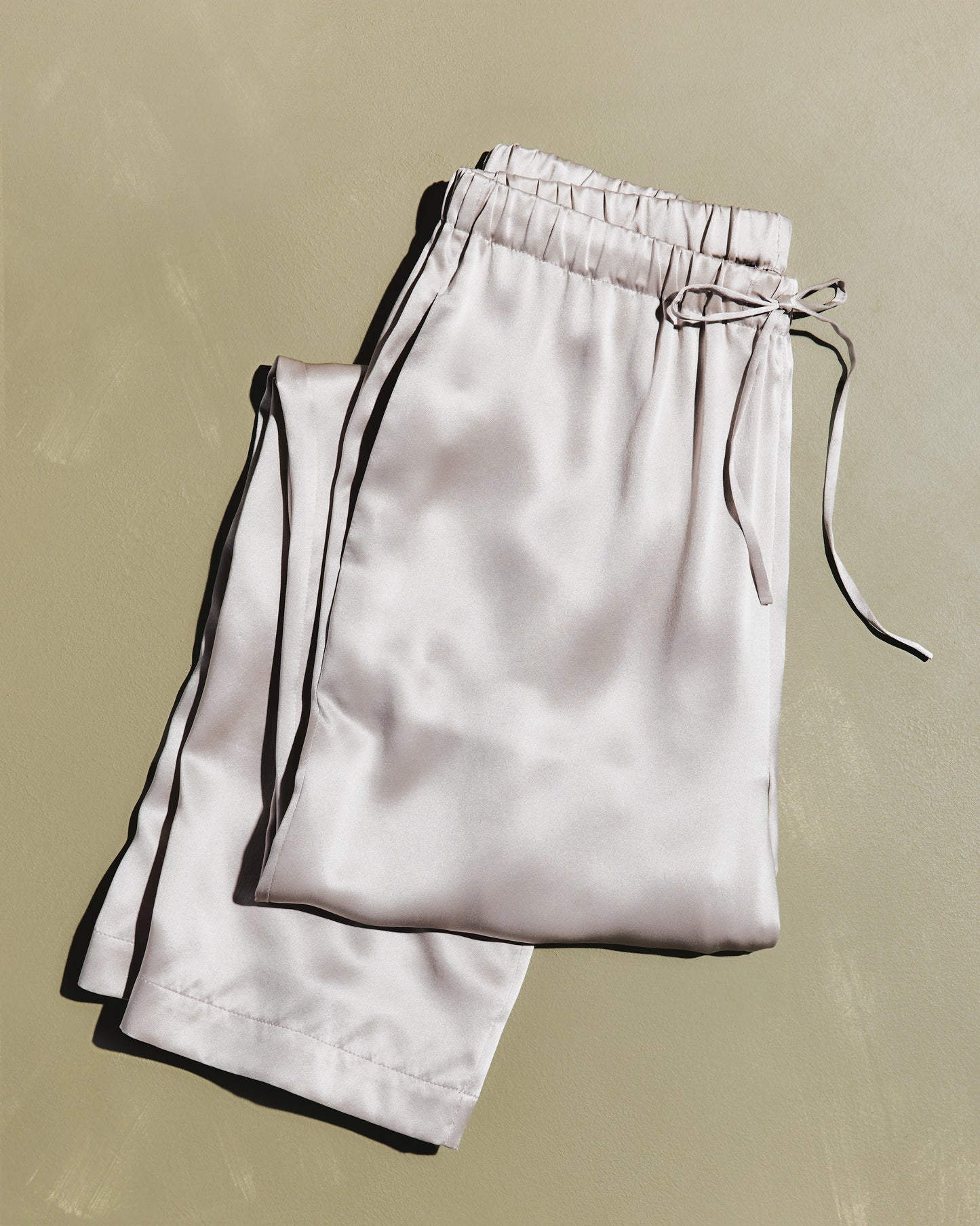 100% Washable Silk Drawstring Wide Leg Pants - XS / Champagne