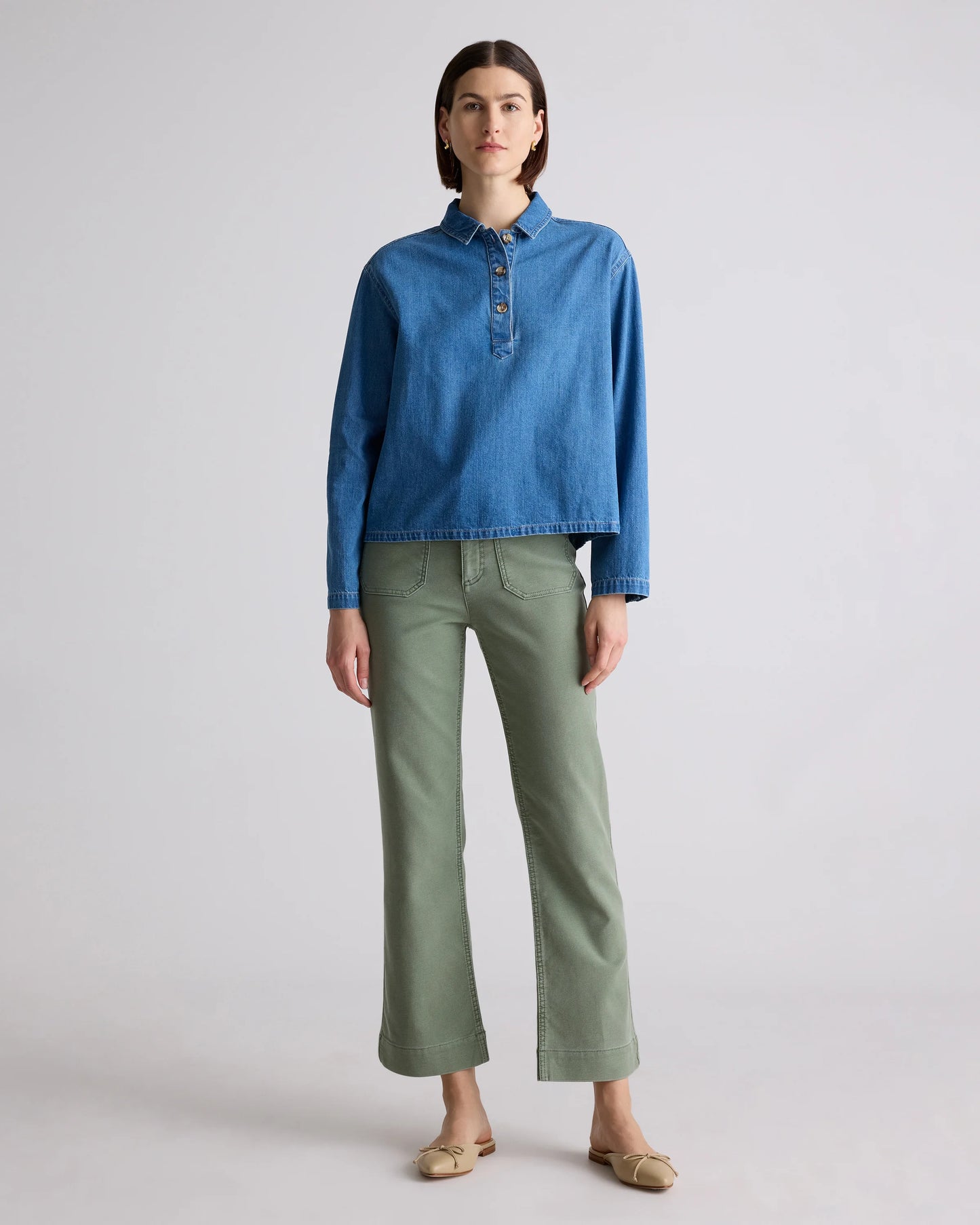 French Terry Wide Leg Pants - 0 / Bayberry Olive