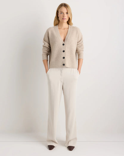 Mongolian Cashmere Fisherman Boxy Cropped Cardigan Sweater - XS / Undyed Natural Heather