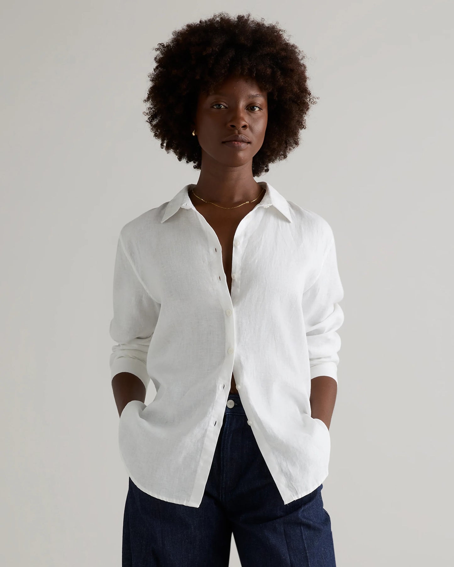 100% European Linen Long Sleeve Shirt - XS / Blue Pinstripe