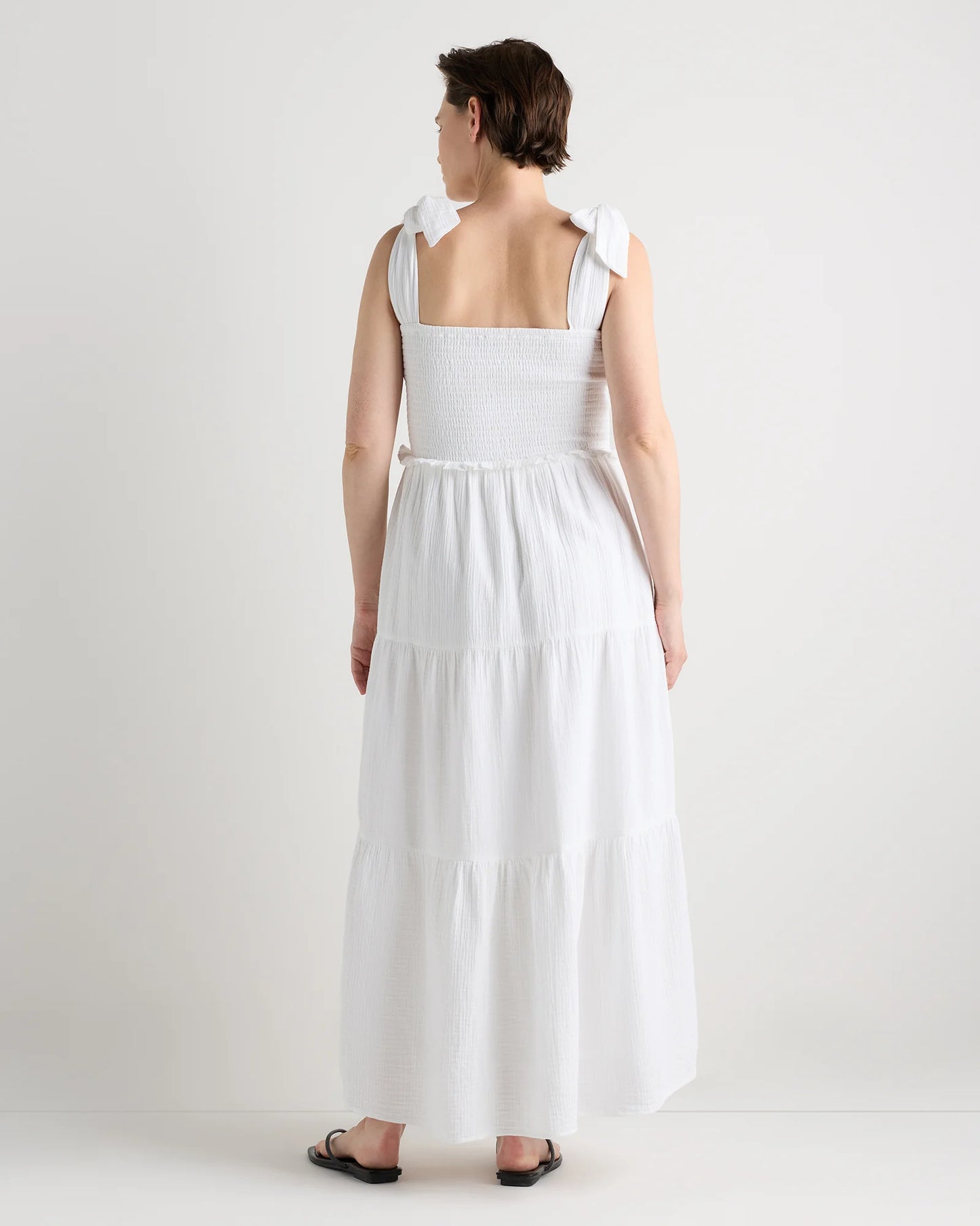 100% Organic Cotton Gauze Smocked Sleeveless Midi Dress - XS / Khaki Gingham