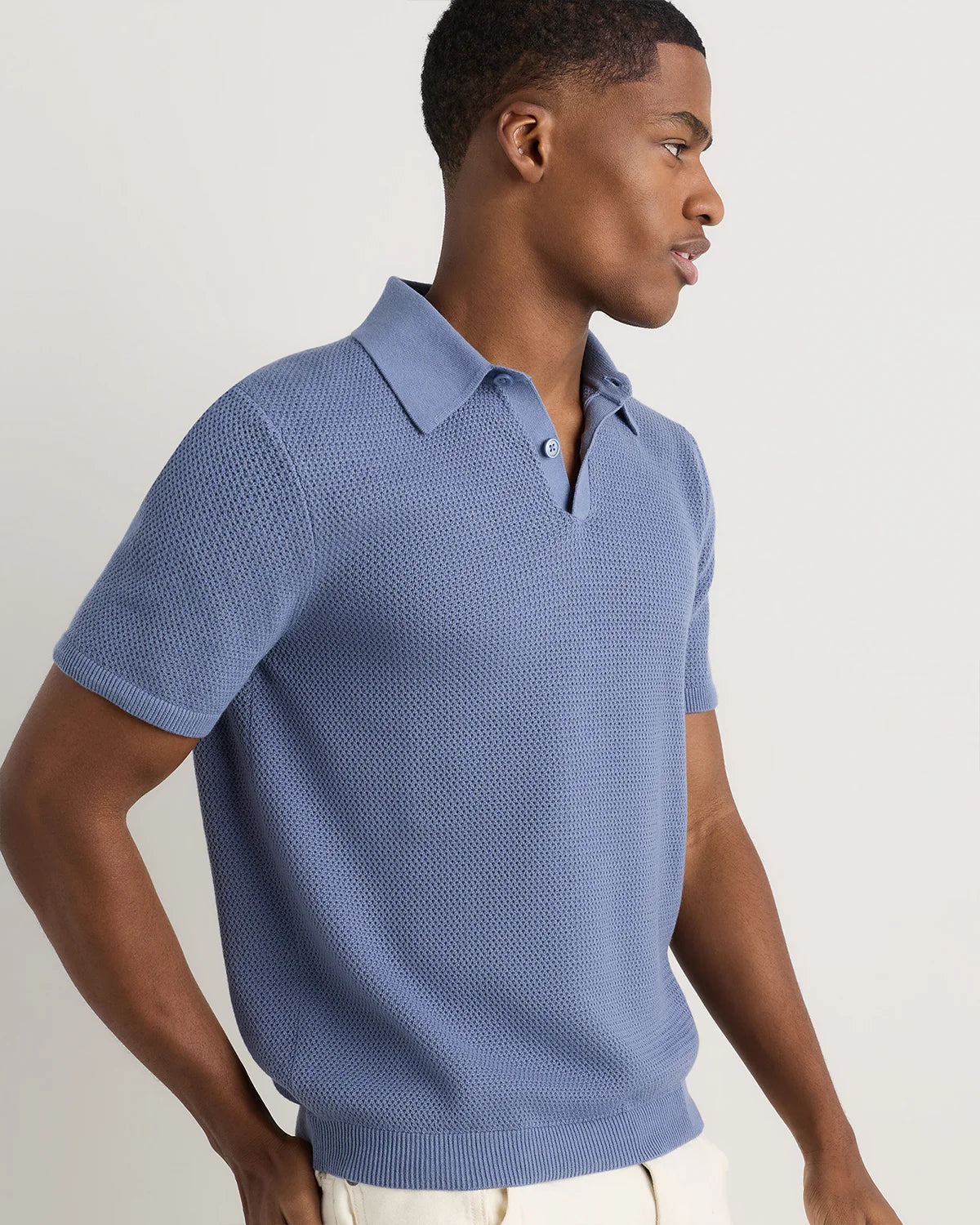 100% Organic Cotton Mesh-Stitch Sweater Polo - XS / Charcoal
