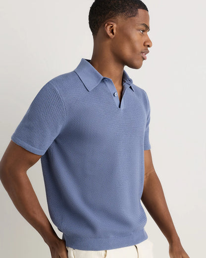 100% Organic Cotton Mesh-Stitch Sweater Polo - XS / Charcoal