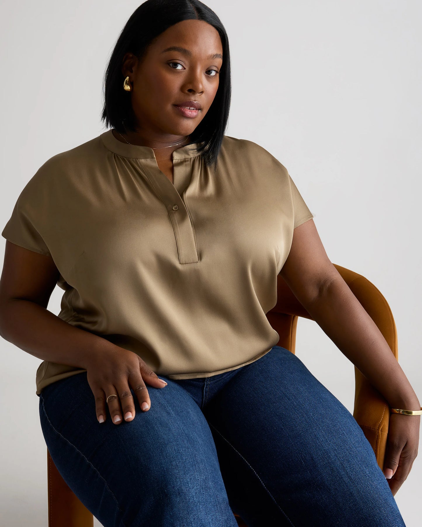 Washable Stretch Silk Dolman Sleeve Blouse - 1X / Black