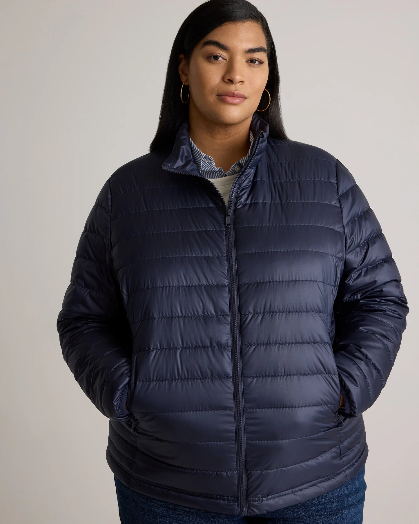 Lightweight Down Packable Puffer Jacket - 1X / Black