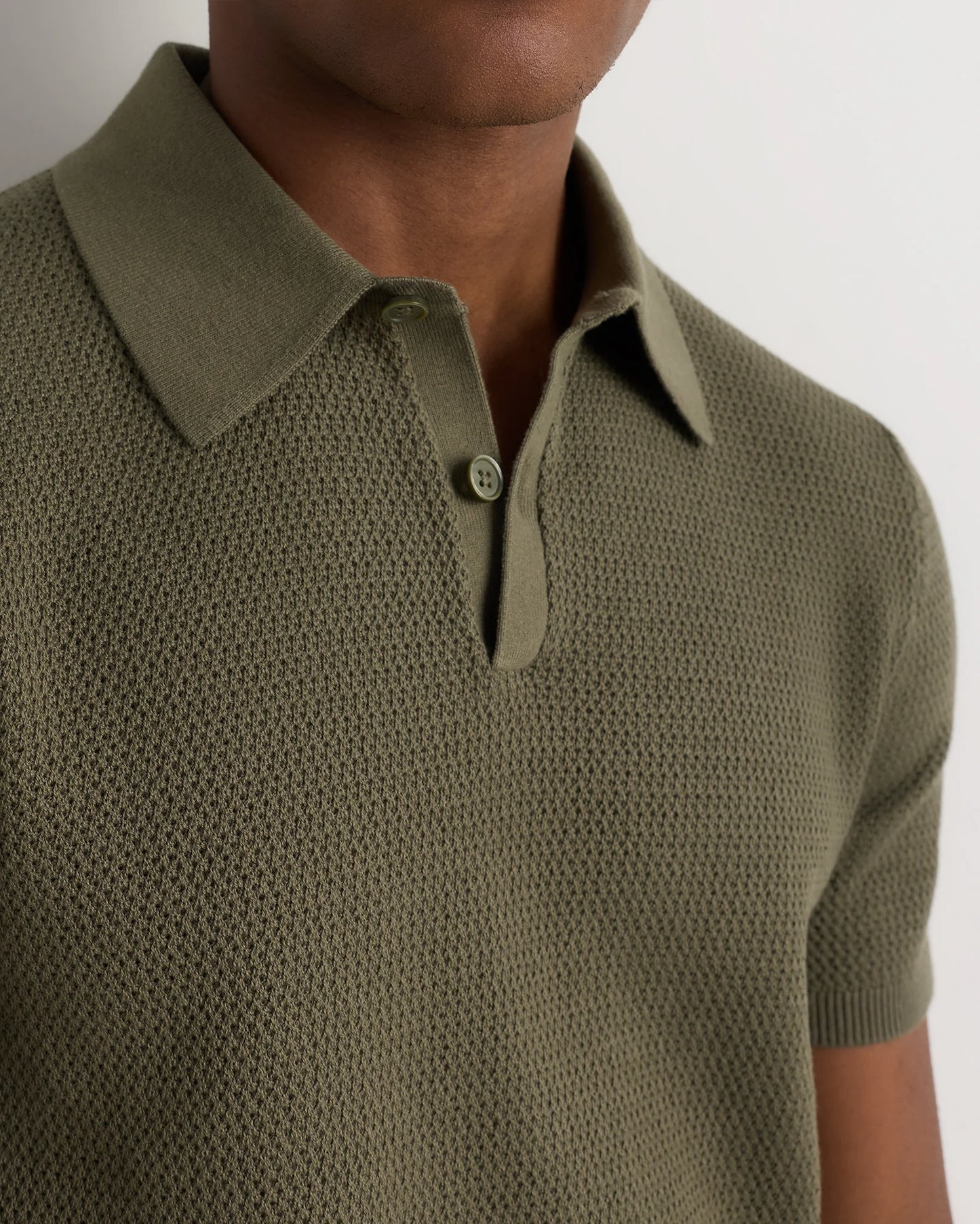 100% Organic Cotton Mesh-Stitch Sweater Polo - XS / Charcoal