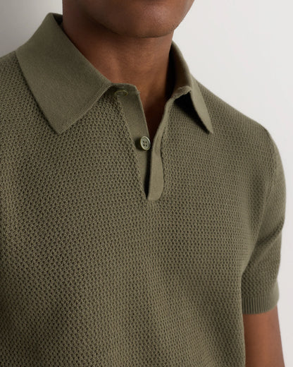 100% Organic Cotton Mesh-Stitch Sweater Polo - XS / Charcoal
