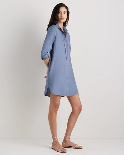 100% European Linen Shirt Dress - XS / Sky Blue Mariner Stripe
