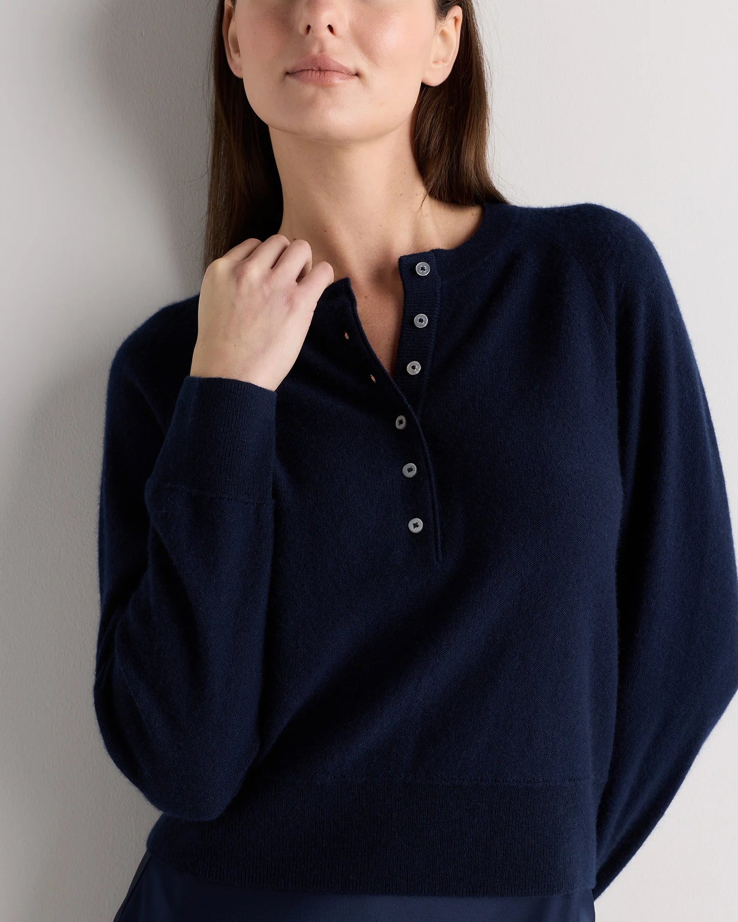 Mongolian Cashmere Dolman Sleeve Henley Sweater - XS / Oatmeal