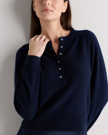 Mongolian Cashmere Dolman Sleeve Henley Sweater - XS / Oatmeal